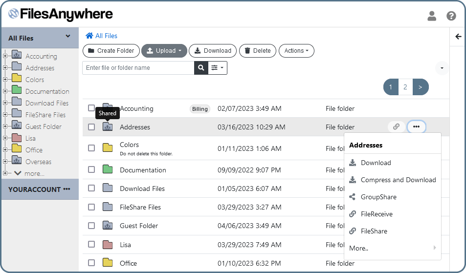 FilesAnywhere Secure Cloud New Interface